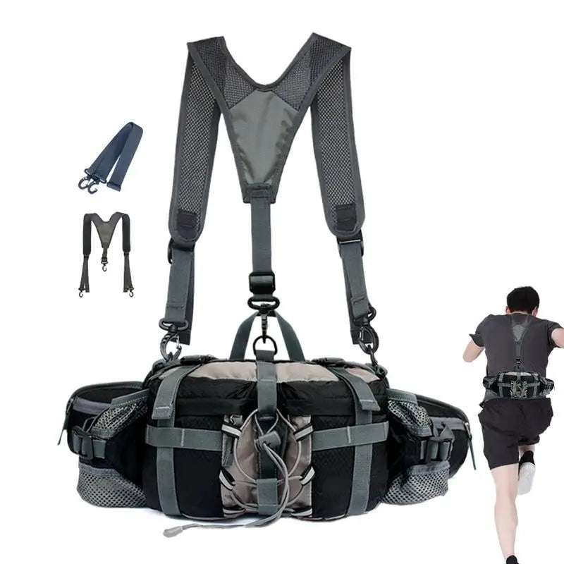 Hiking Waist Bag With 2 Water Bottle Holders  Outdoor Waist Pack Waterproof Cycling Backpack Adjustable Strap Sport Storage Bag