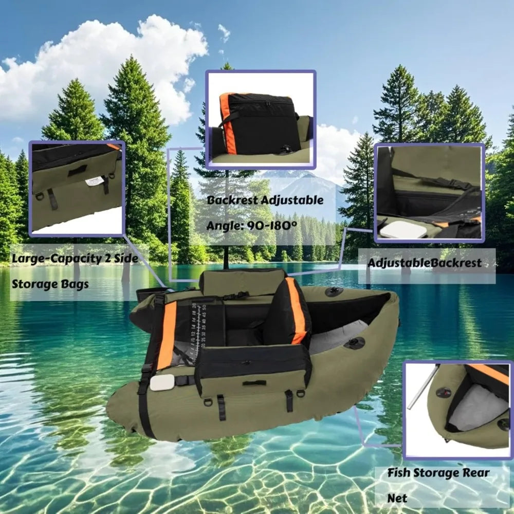 Inflatable Fishing Boat with Fish Ruler and Manual Air Pump for Easy Fishing