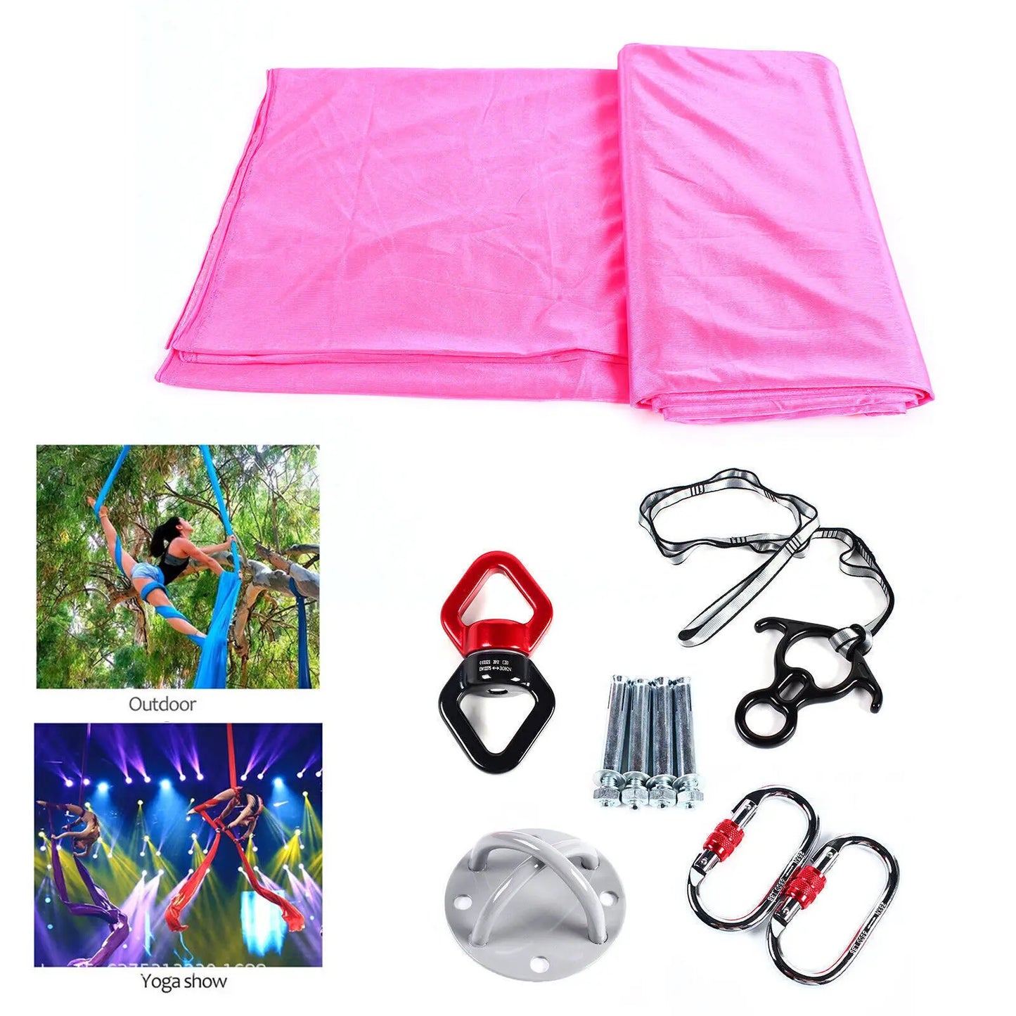 Aerial Silk Yoga Swing Hammock Inversion Anti-Gravity Pilates Kit with Carabiner