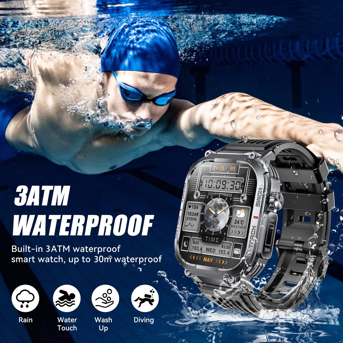 EIGIIS 2024 Smart Watch Men 3ATM Waterproof Fitness Tracker With Compass
