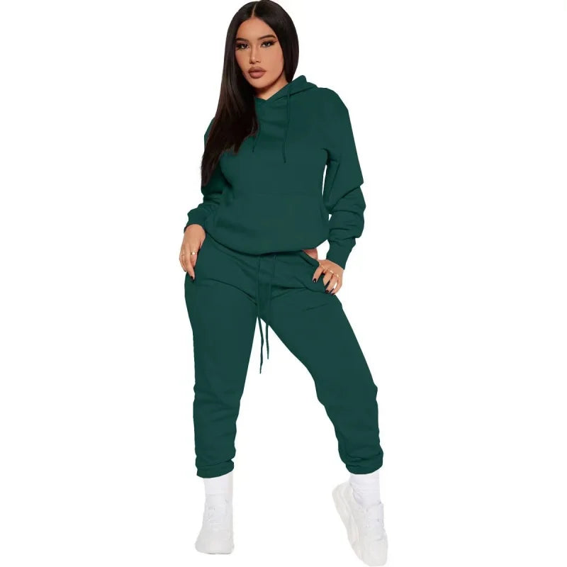 NONECN Winter Women Tracksuit Hoodie Sweatpants Set