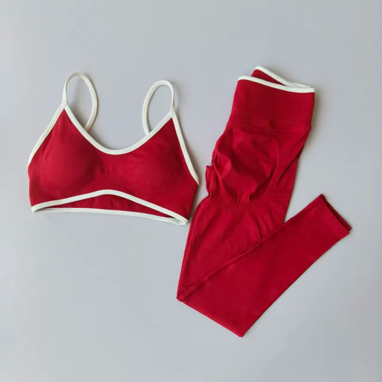 Two Piece Strappy Seamless Sports Bra And High Waist Leggings Set For Women