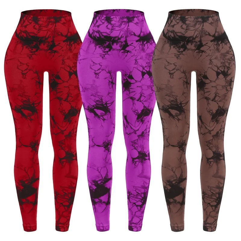 3 Piece High Waisted Tie Dye Leggings Set for Women Scrunch Butt Lifting