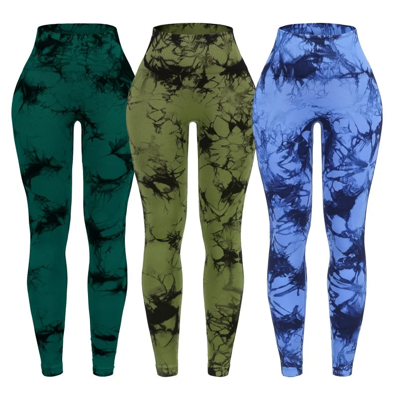 3 Piece High Waisted Tie Dye Leggings Set for Women Scrunch Butt Lifting