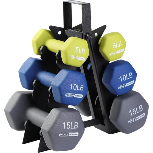 HolaHatha Neoprene Dumbbell Weight Set with Rack for Home Strength Training