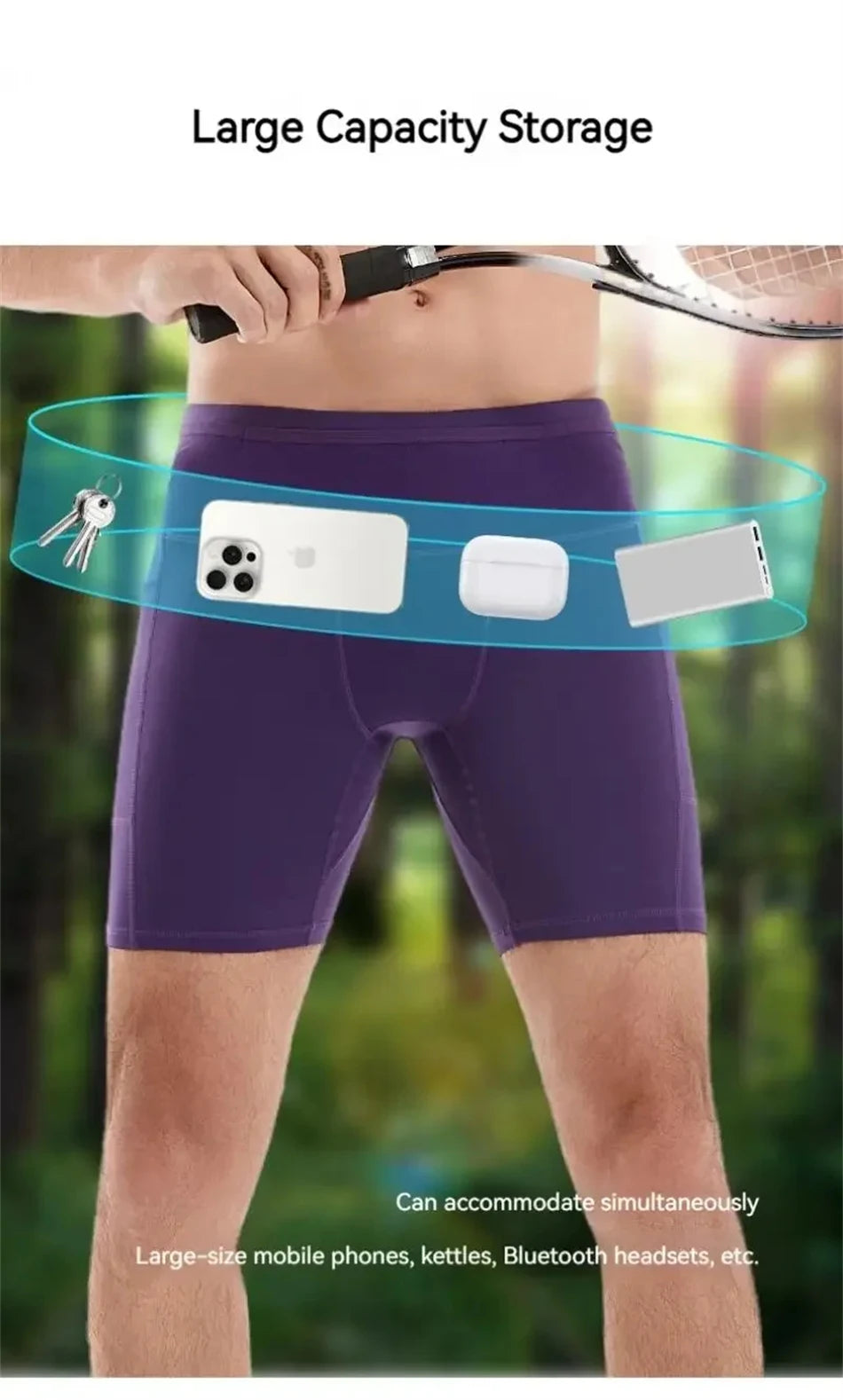 Mul-Pockets Mens Compression Running Shorts Quick Dry Training