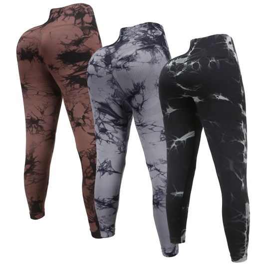 3 Piece High Waisted Tie Dye Leggings Set for Women Scrunch Butt Lifting