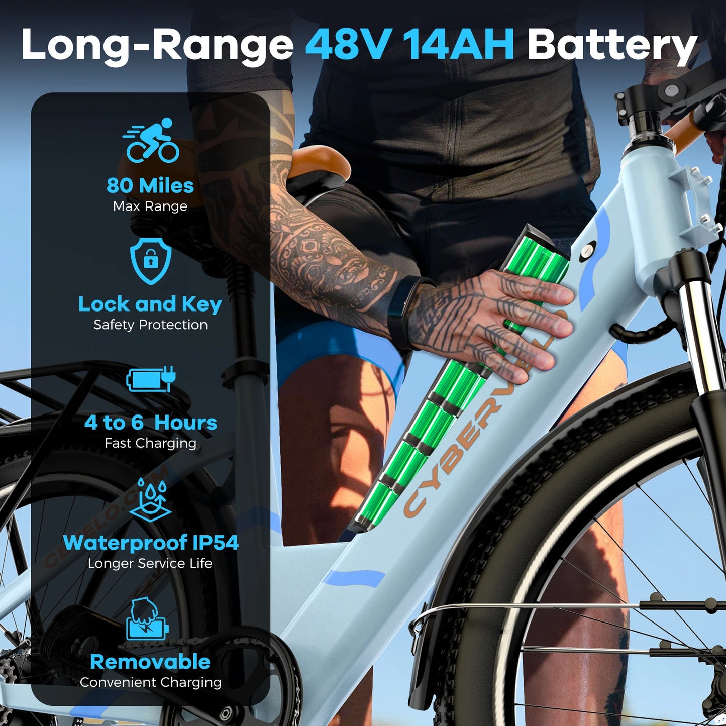 CYBERVELO EK2 Electric City Bike 1000W 80 Mile Range
