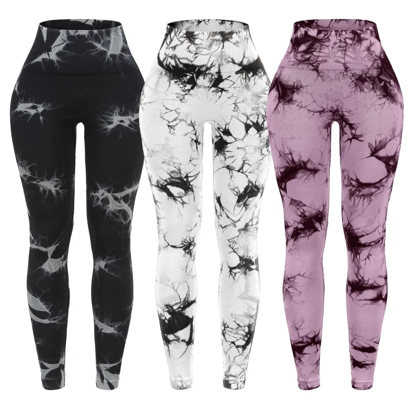 3 Piece High Waisted Tie Dye Leggings Set for Women Scrunch Butt Lifting