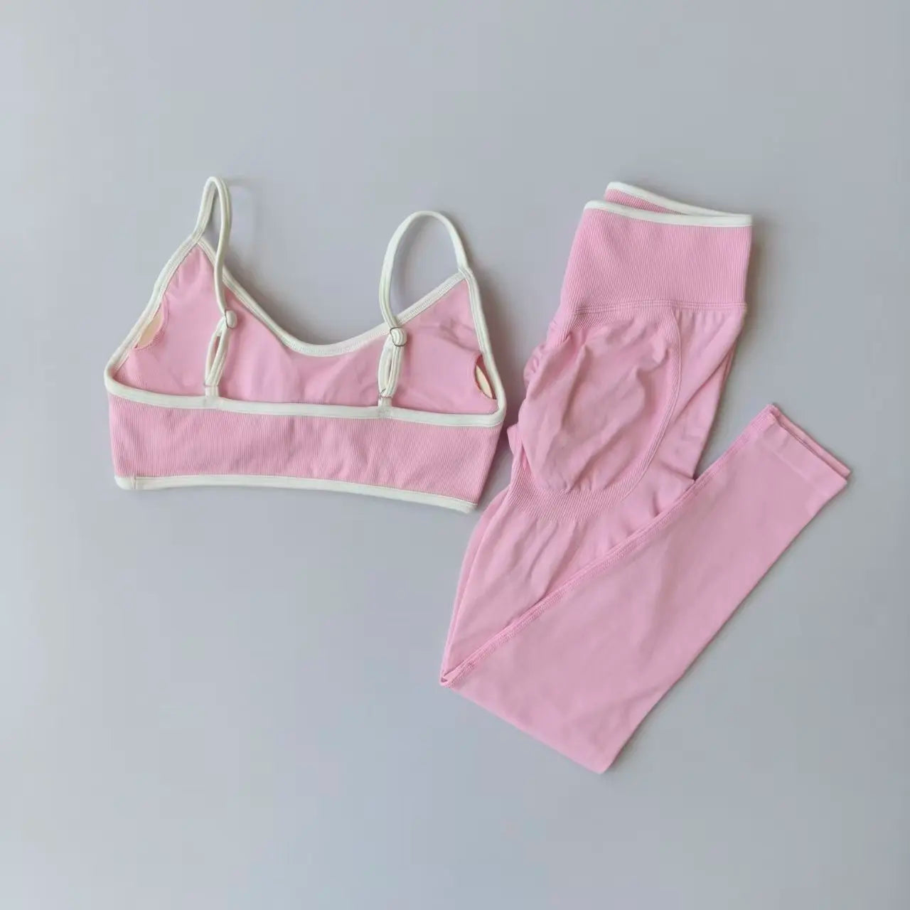 Two Piece Strappy Seamless Sports Bra And High Waist Leggings Set For Women