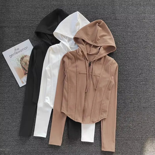 CN Hooded Women Sports Jacket Yoga Coat Quick Dry Fabric