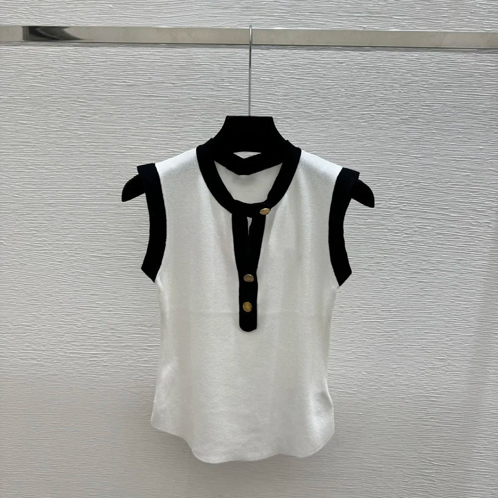 Women's Sleeveless Vest With Button Decorations For Casual Wear