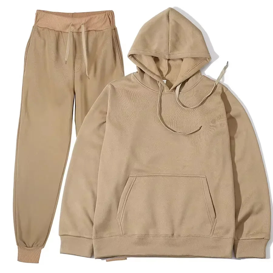 NONECN Winter Women Tracksuit Hoodie Sweatpants Set