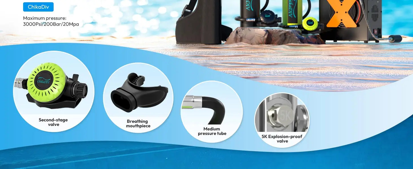 ChikaDIV Diving Tank 20 Minute Dive Time Portable Breathing
