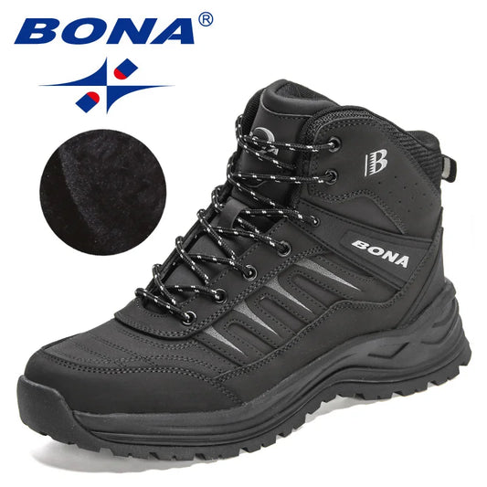 Bona Men's Winter Snow Boots Plush Leather Ankle Hiking Boots Super Warm
