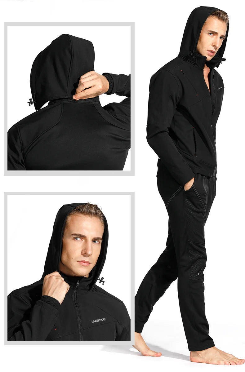 INBIKE Mens Winter Cycling Jacket With Hood Windproof Fleece Coat