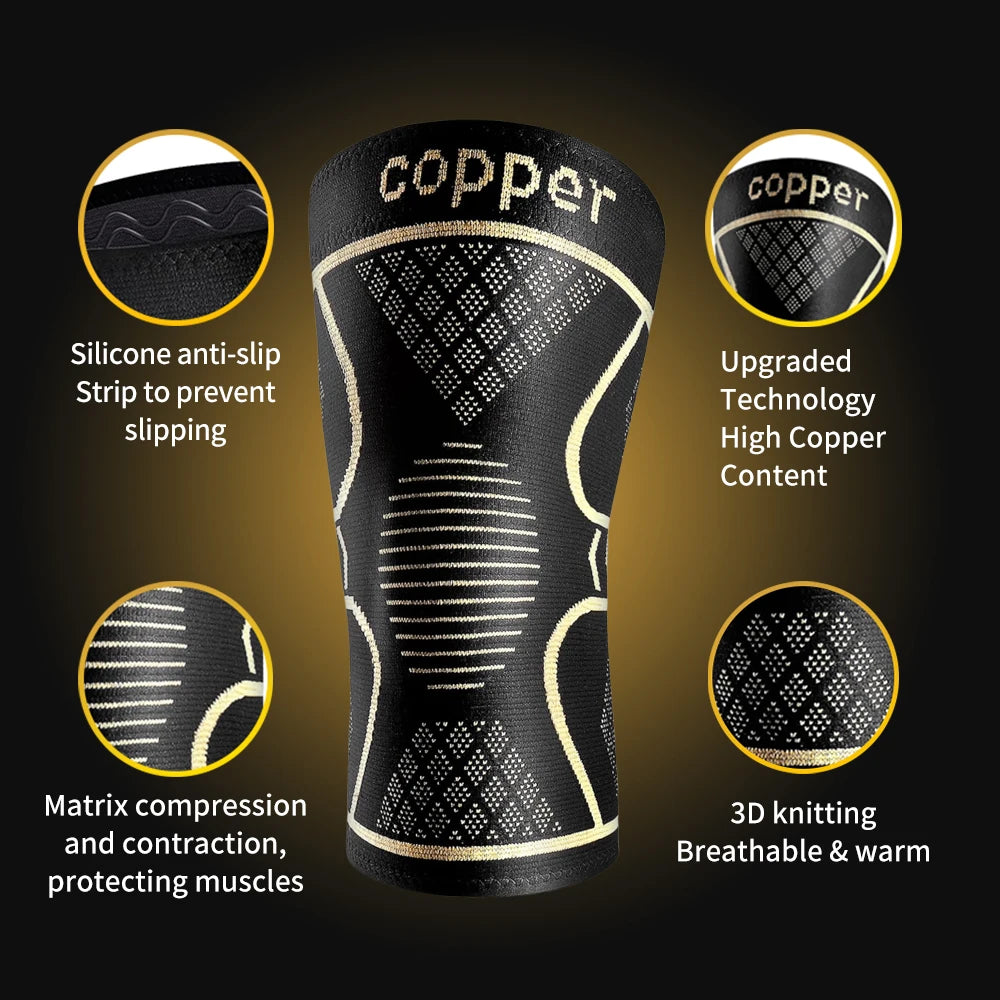 2-Pack Copper Ion Sports Knee Pads, Breathable Non-Slip Outdoor Basketball Fitness Running Basketball Fitness Knee Pads