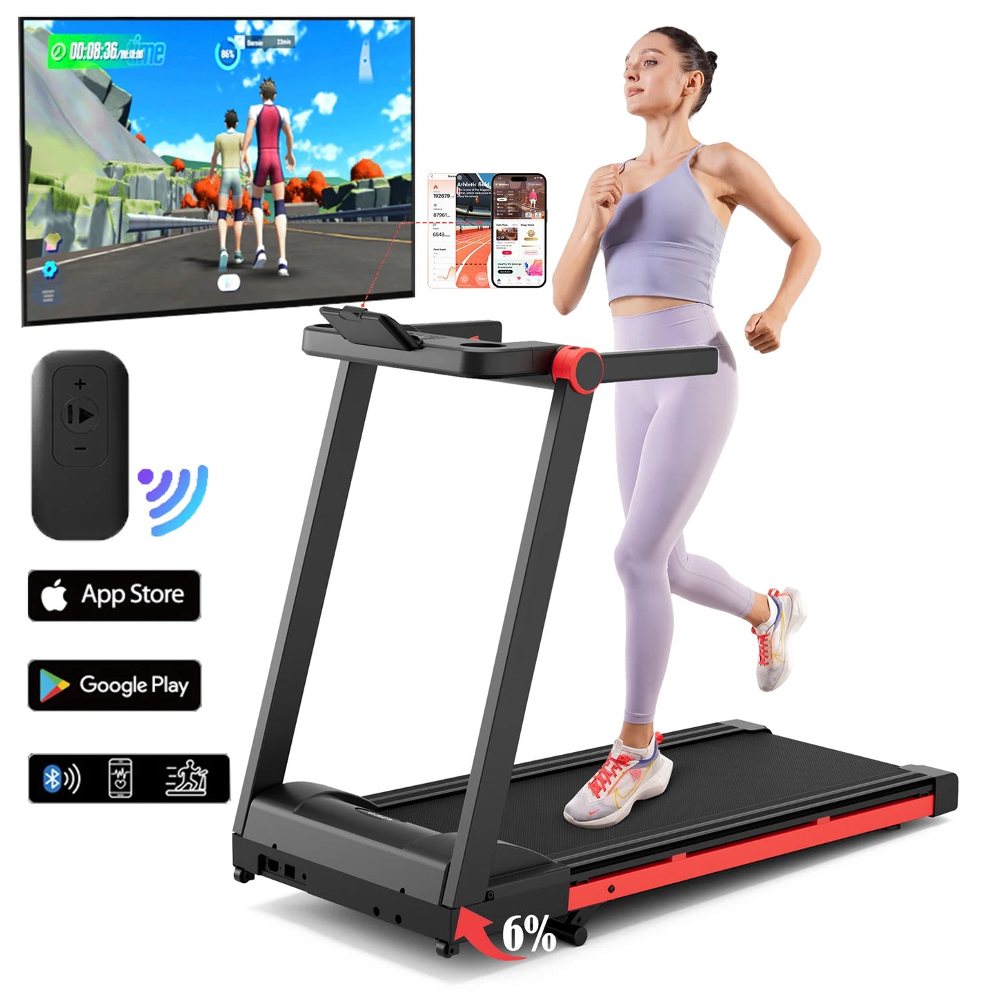 Superun 3.5HP Foldable Incline Treadmill With Handle Bar Holder Touch Screen And Smart App Data Monitoring