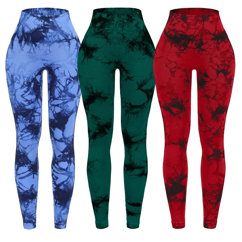 3 Piece High Waisted Tie Dye Leggings Set for Women Scrunch Butt Lifting