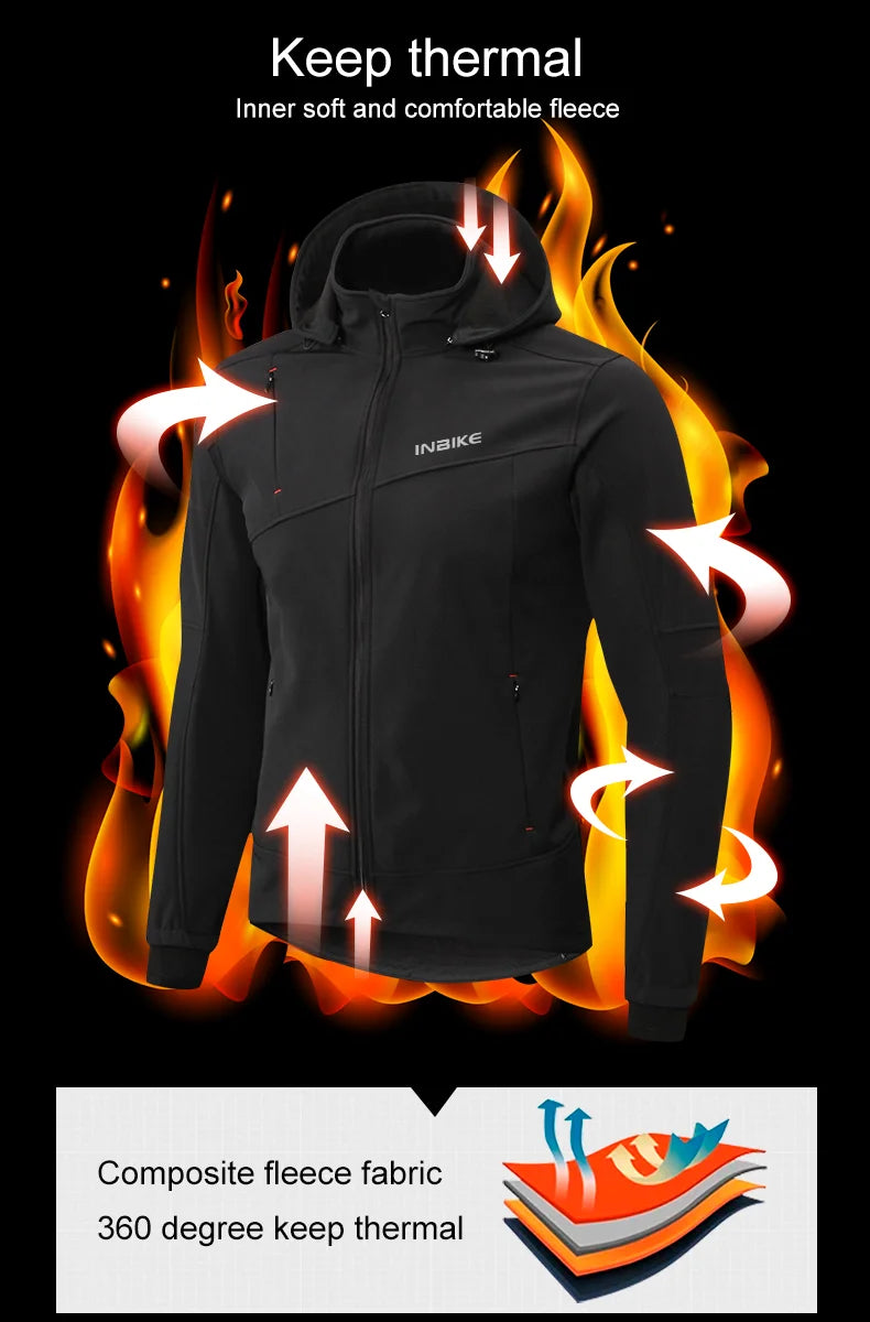 INBIKE Mens Winter Cycling Jacket With Hood Windproof Fleece Coat