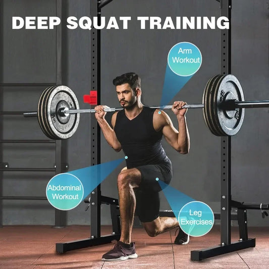 Height Adjustable Power Cage Squat Rack Home Gym Multi-Function Strength Trainer