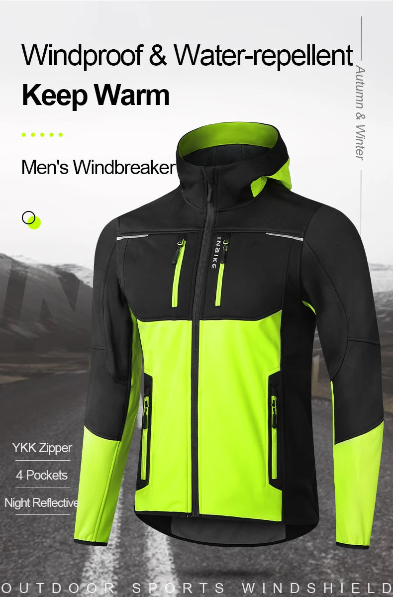 INBIKE Mens Winter Cycling Jacket With Hood Windproof Fleece Coat