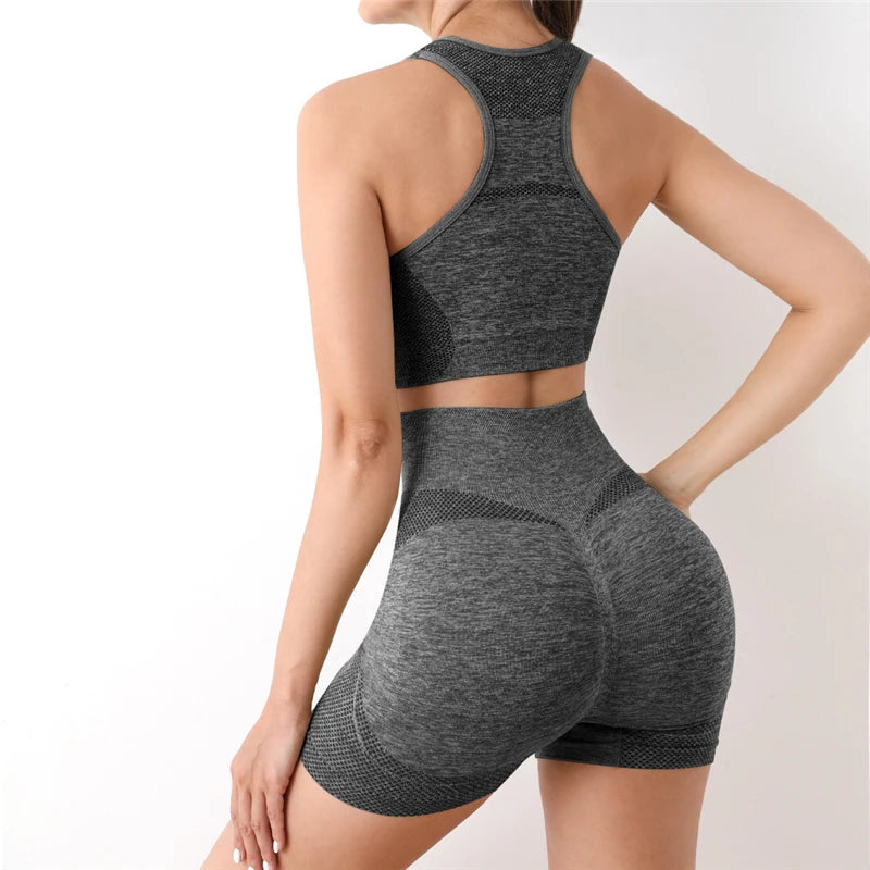 Seamless Women Yoga Set Long Sleeve Crop Top High Waist Leggings