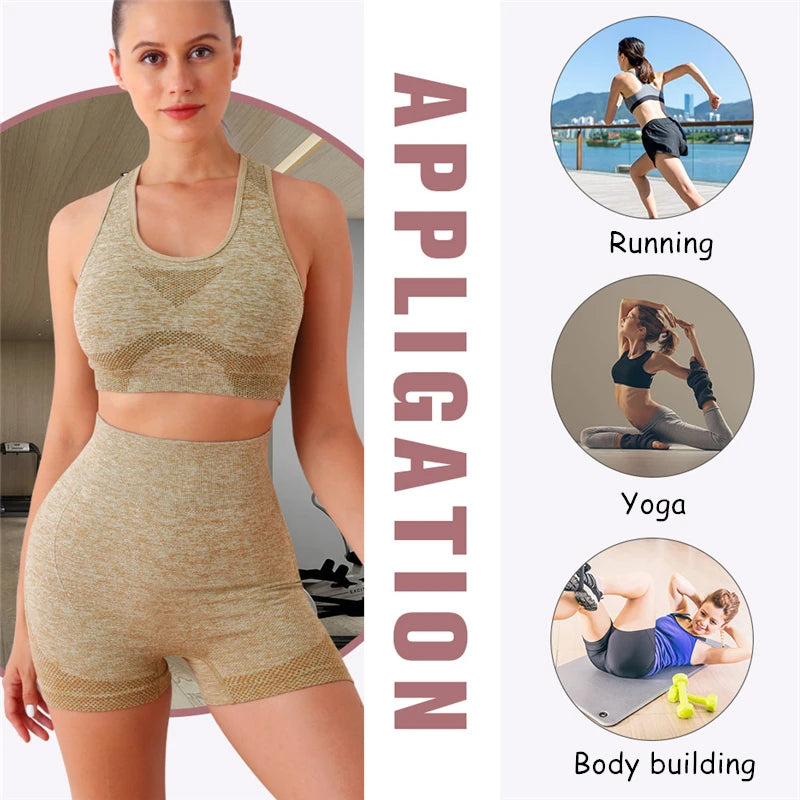 Seamless Women Yoga Set Long Sleeve Crop Top High Waist Leggings