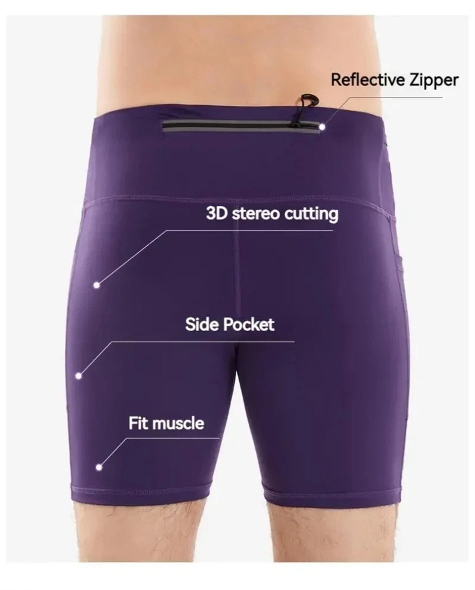 Mul-Pockets Mens Compression Running Shorts Quick Dry Training