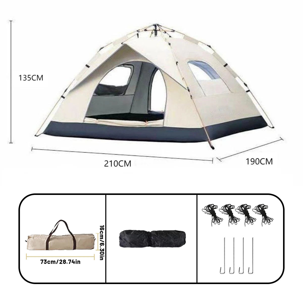 Outdoor Automatic Quick Opening Tent for 4 People Waterproof and Sunproof