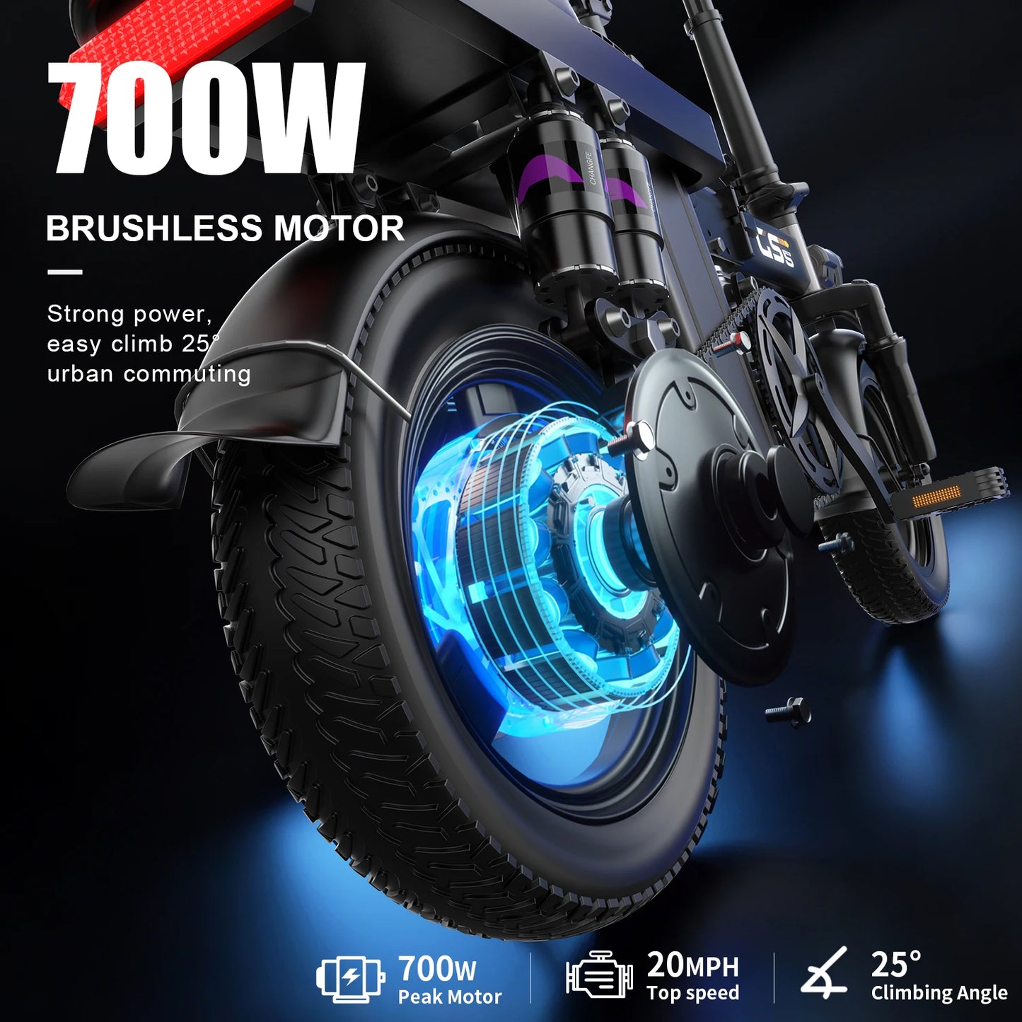 700W Folding Electric Bike 32 Mile Range 20 MPH Portable