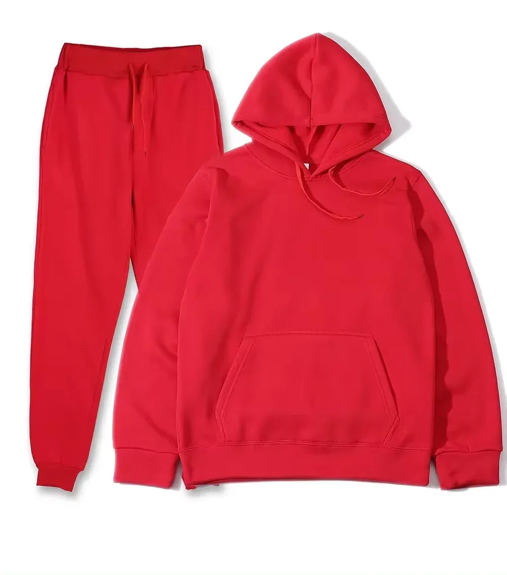 NONECN Winter Women Tracksuit Hoodie Sweatpants Set