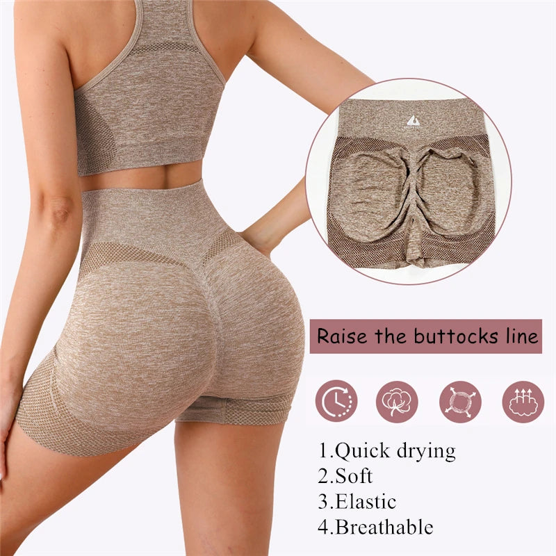 Seamless Women Yoga Set Long Sleeve Crop Top High Waist Leggings