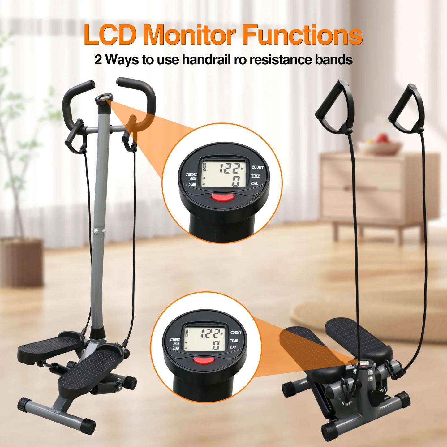 Home Gym Exercise Stepper Machine With LCD Monitor And Bands