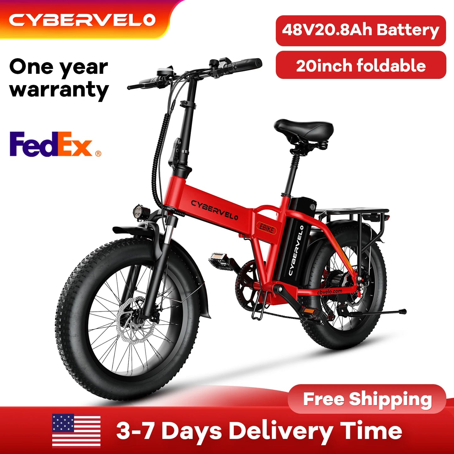 CYBERVELO 1000W Foldable Electric Fat Tire Ebike For Adults