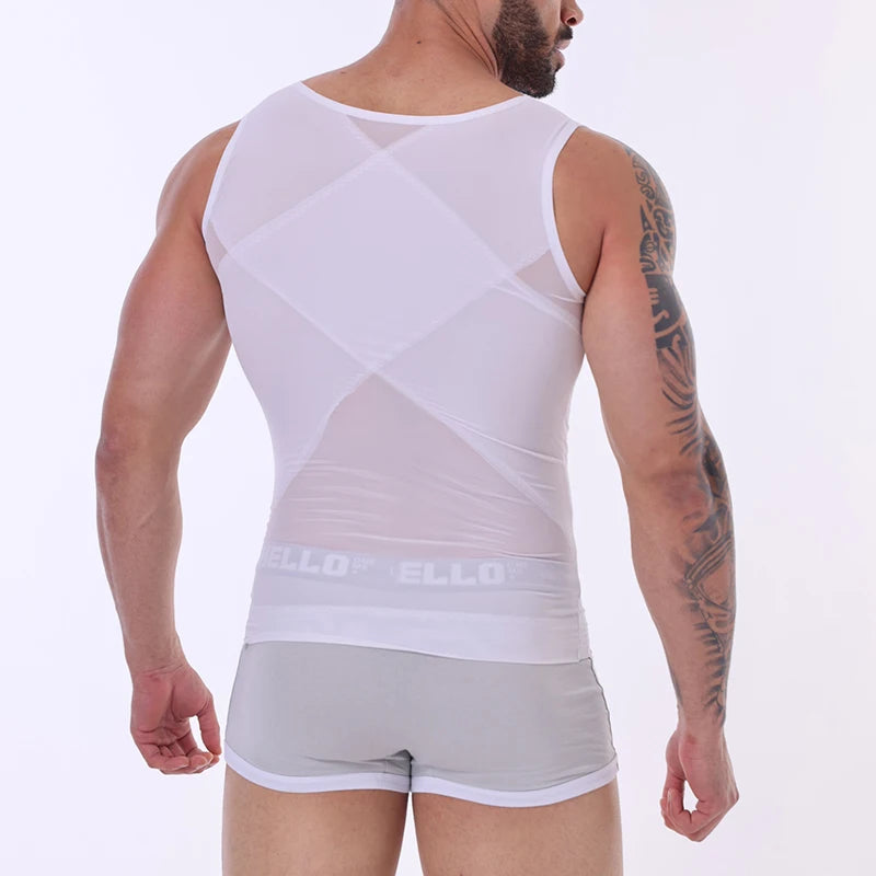 LALAMELONC Mens Cross Mesh Vest Shapewear Compression Tank Top