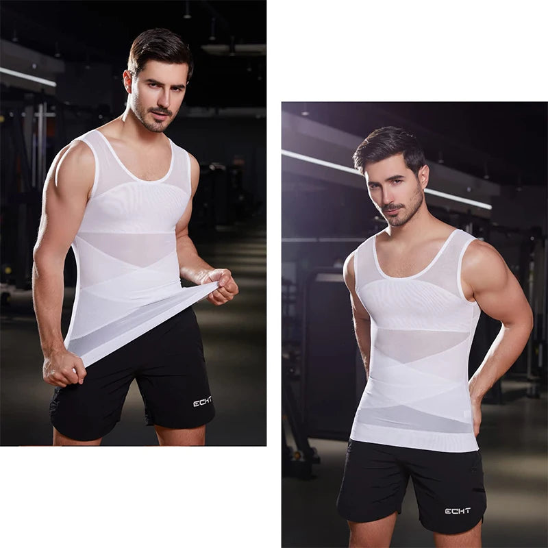 LALAMELONC Mens Cross Mesh Vest Shapewear Compression Tank Top