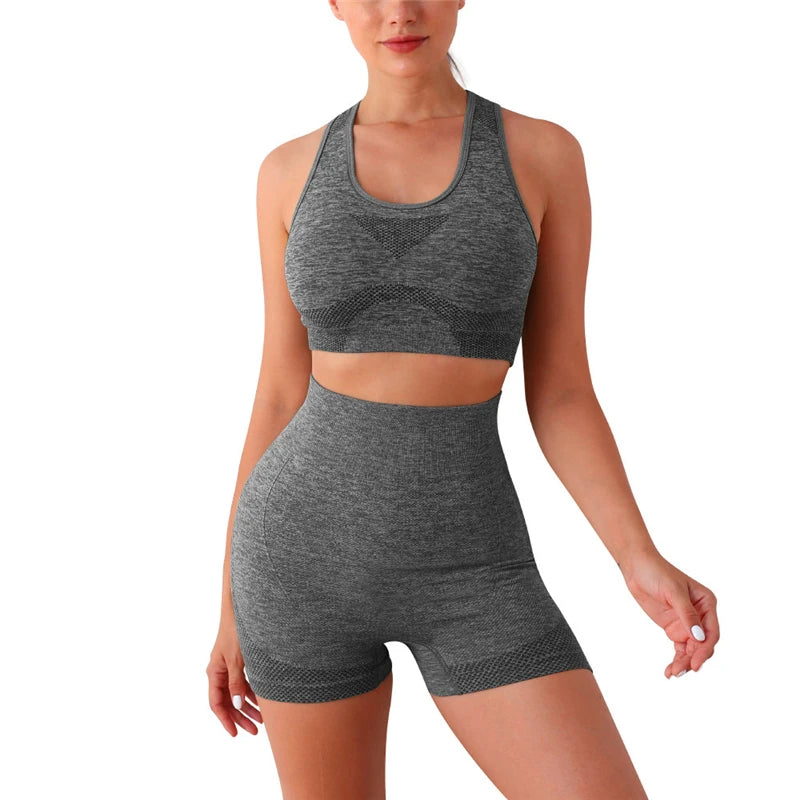 Seamless Women Yoga Set Long Sleeve Crop Top High Waist Leggings