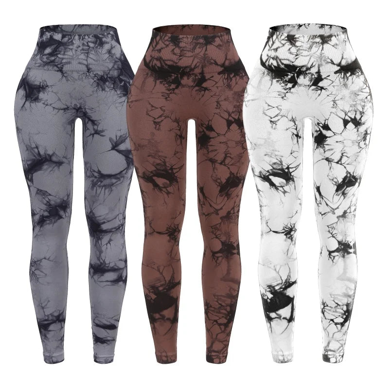 3 Piece High Waisted Tie Dye Leggings Set for Women Scrunch Butt Lifting