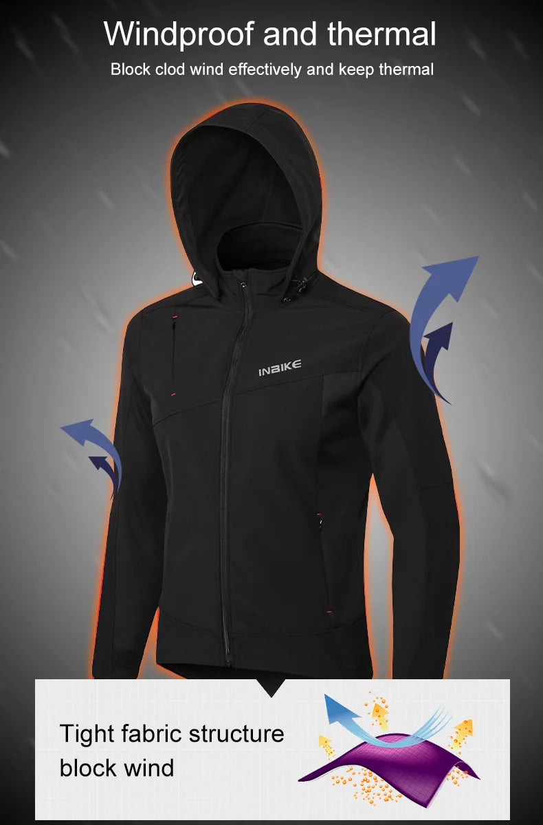 INBIKE Mens Winter Cycling Jacket With Hood Windproof Fleece Coat