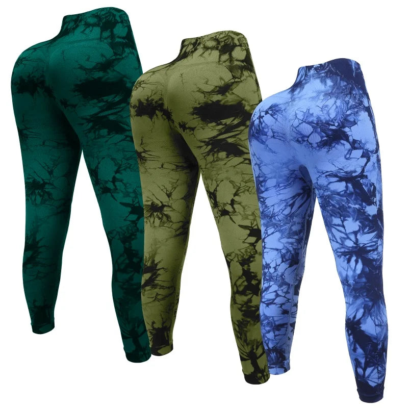 3 Piece High Waisted Tie Dye Leggings Set for Women Scrunch Butt Lifting