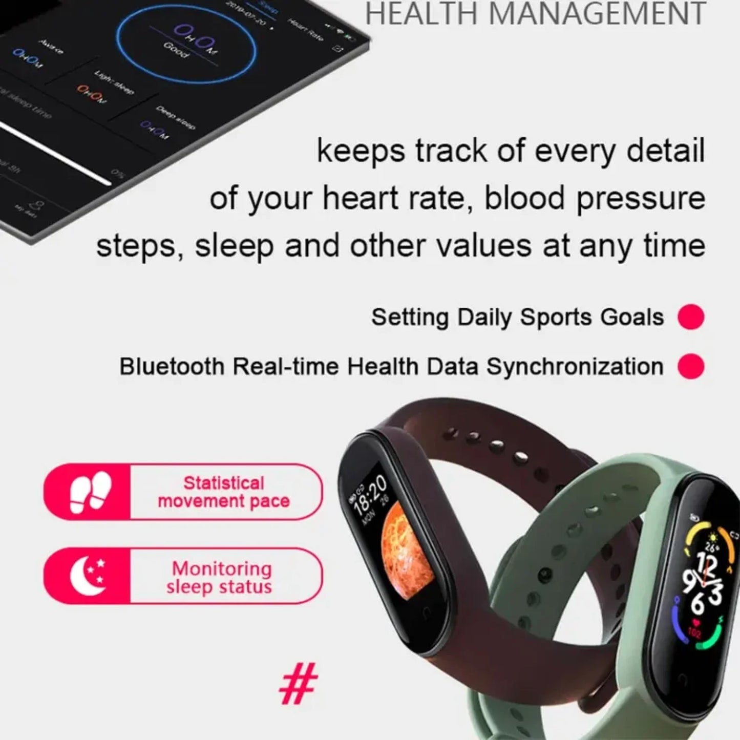 M7 Smart Watch Smartband Heart Rate Smartwatch Fitness Tracker Blood Pressure Sport Bracelet  Mi Band 7 Men Women