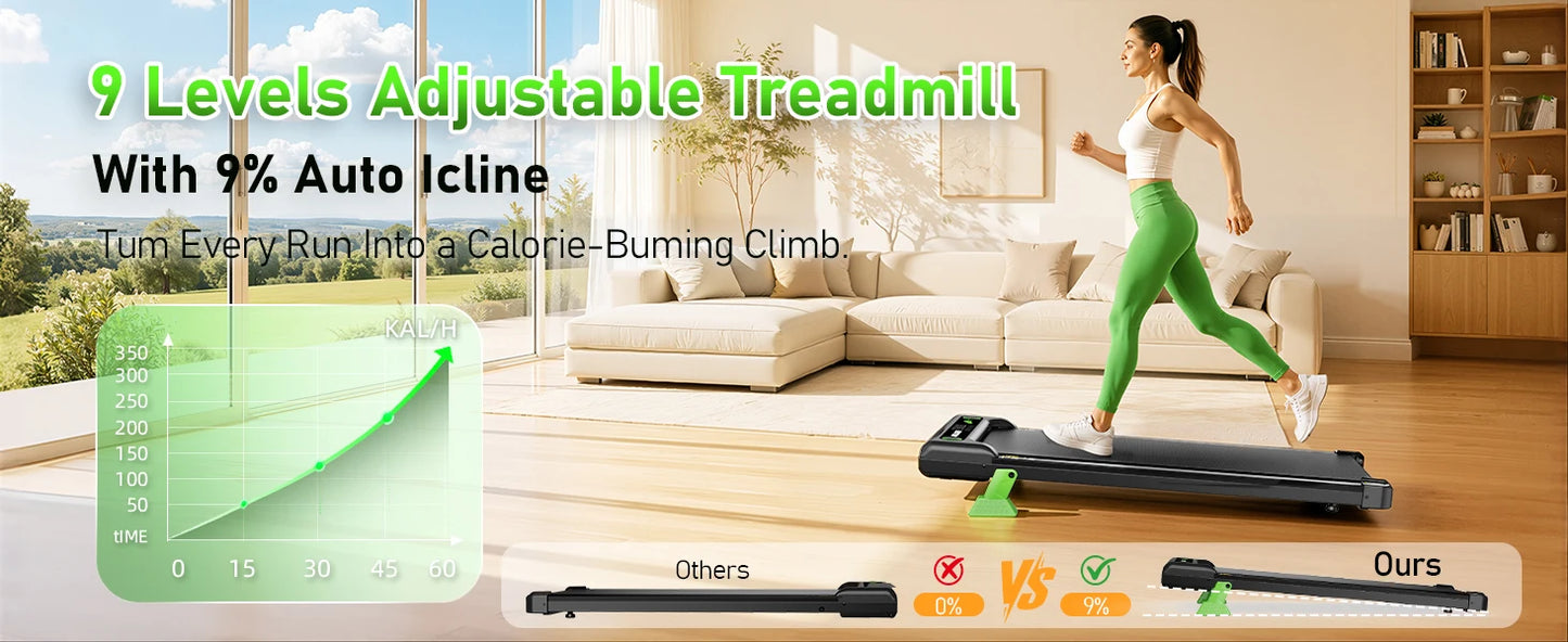 AKLUER Walking Pad Under Desk Treadmill Incline 2.5HP Remote Control