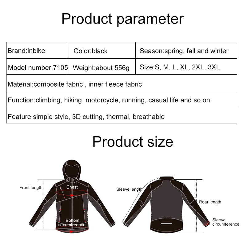 INBIKE Mens Winter Cycling Jacket With Hood Windproof Fleece Coat