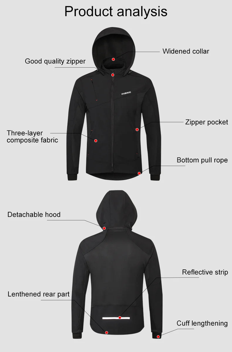 INBIKE Mens Winter Cycling Jacket With Hood Windproof Fleece Coat