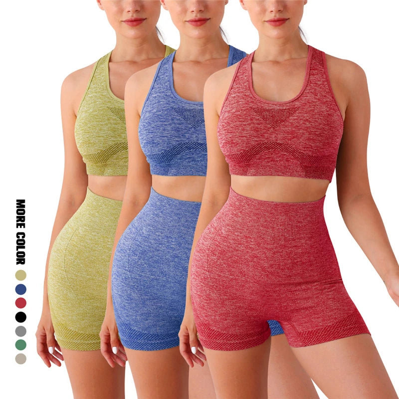 Seamless Women Yoga Set Long Sleeve Crop Top High Waist Leggings