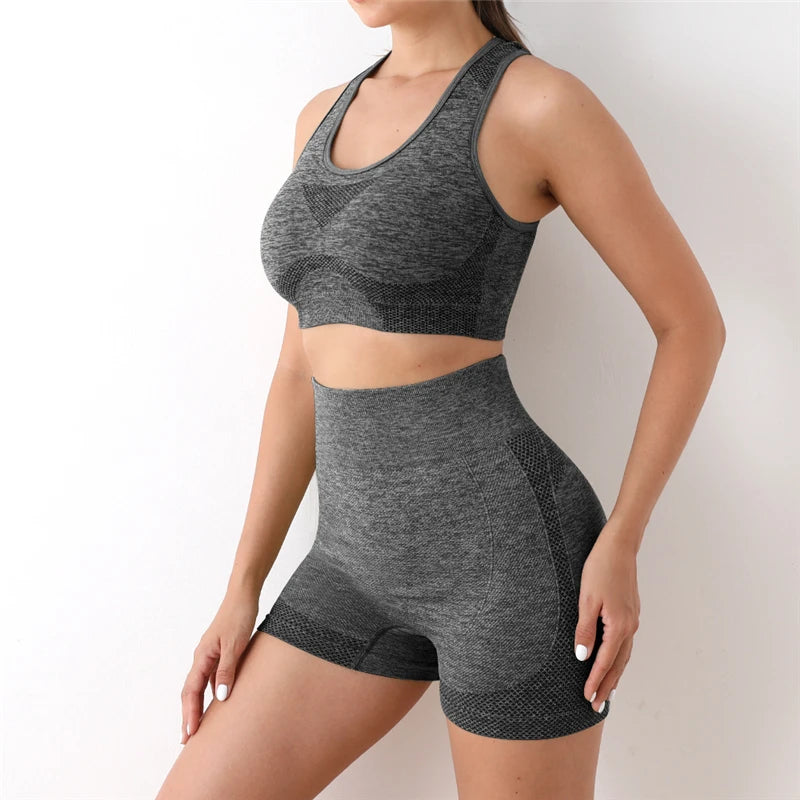 Seamless Women Yoga Set Long Sleeve Crop Top High Waist Leggings