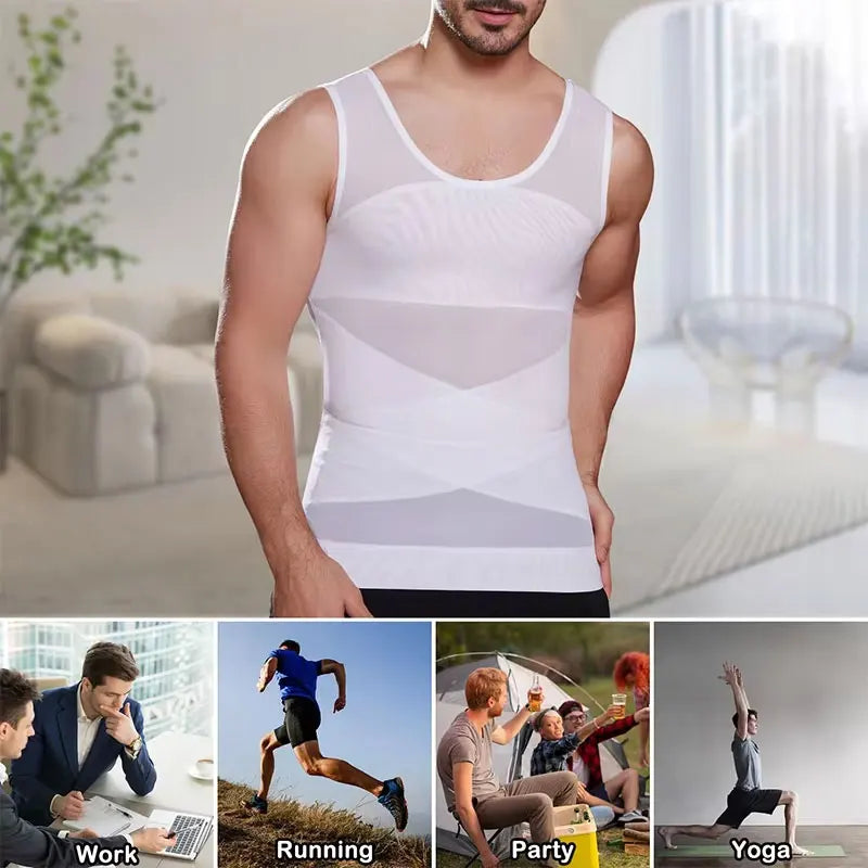 LALAMELONC Mens Cross Mesh Vest Shapewear Compression Tank Top