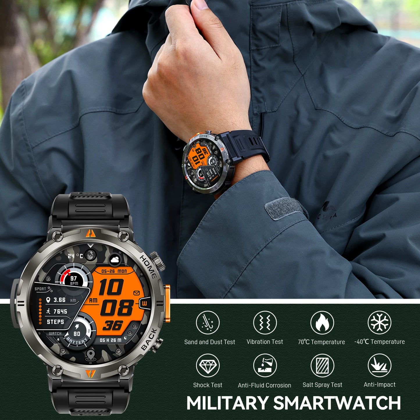 EIGIIS KE3 Smartwatch for Men with Health Monitor and Bluetooth