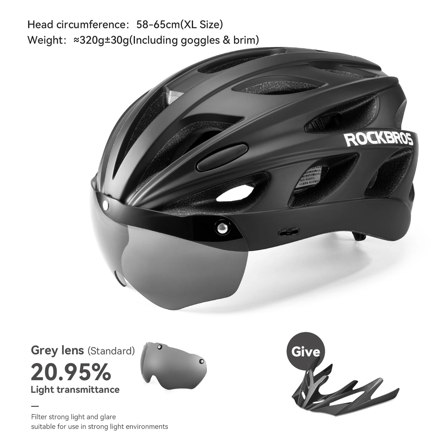ROCKBROS Cycling Helmet With Goggles Lightweight Integrated MTB Road